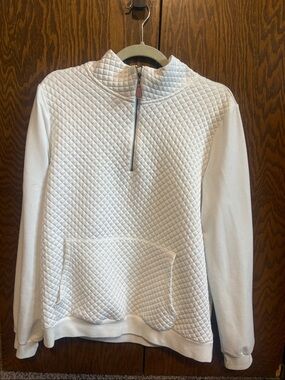 White Quilted Half-Zip Pullover